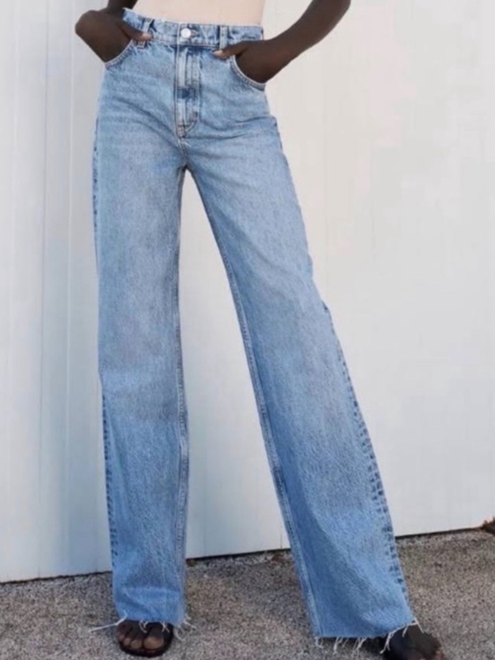 Zara High-Rise Wide Leg Women's Jeans - Light Blue